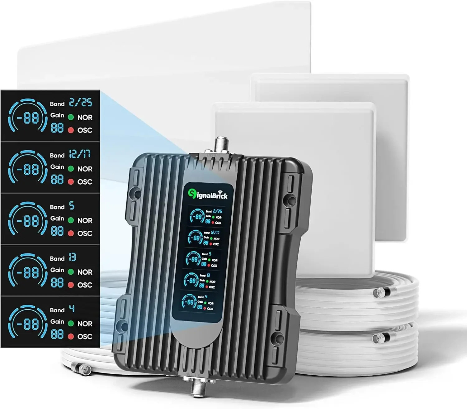 Cell Signal Booster for Home & Muti-Room with Smart LCD Display, 2 Indoor Panel Antennas of Cell Phone Signal Booster