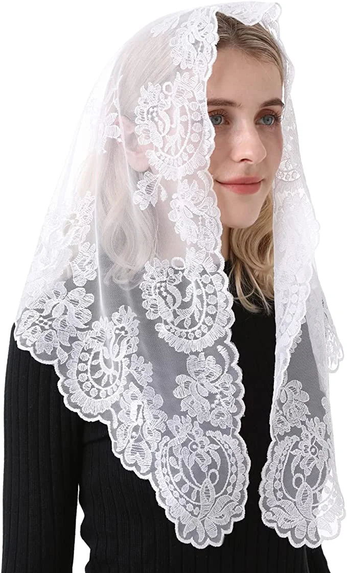 Mantilla de encaje triangular tradicional española para mujer, velo católico de iglesia cristiana