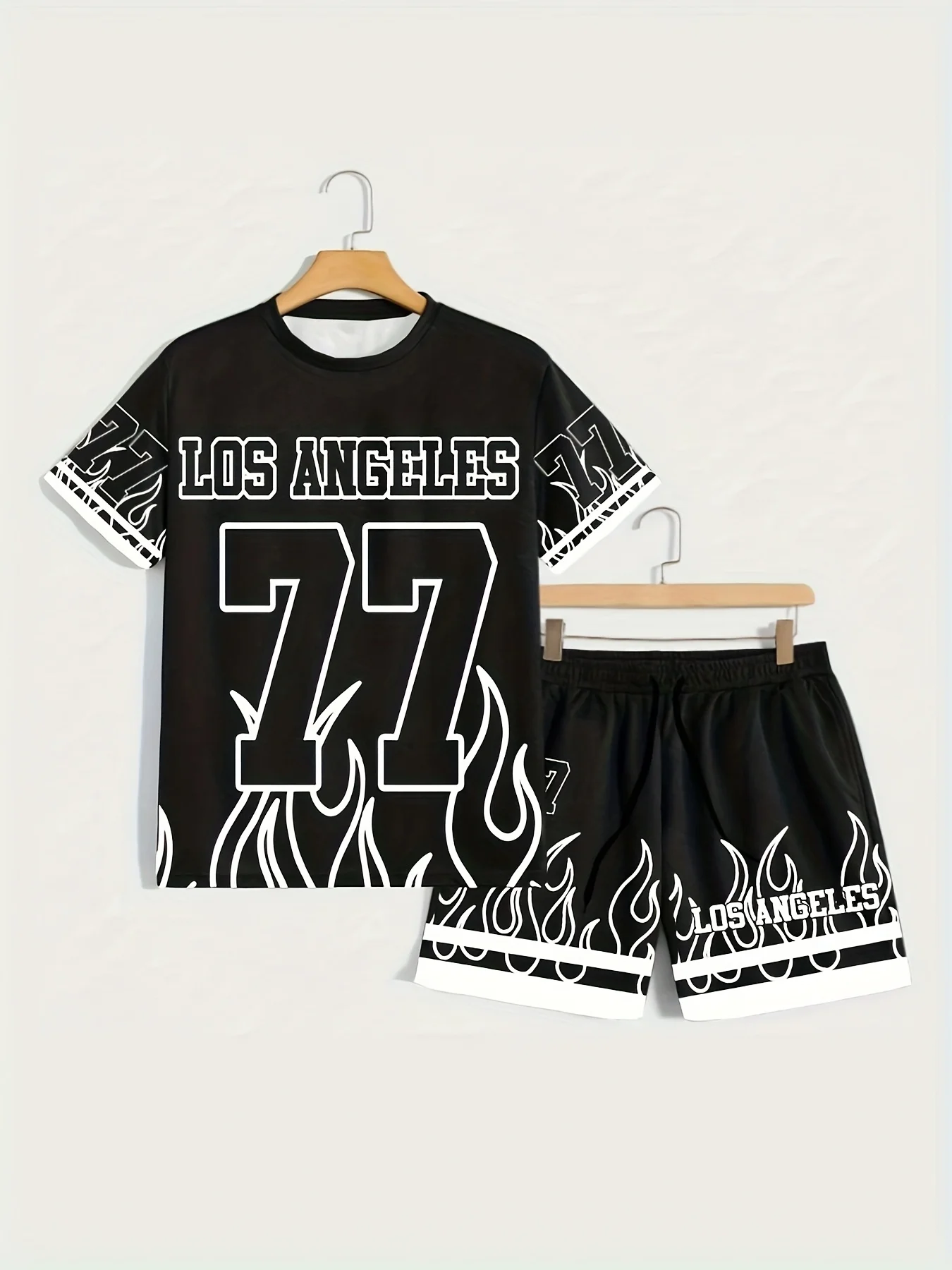 

Summer Hot Selling Men's Los Angeles No. 77 3D Printed Polyester Short Sleeved Shorts Set, Fashionable Casual and Breathable Set