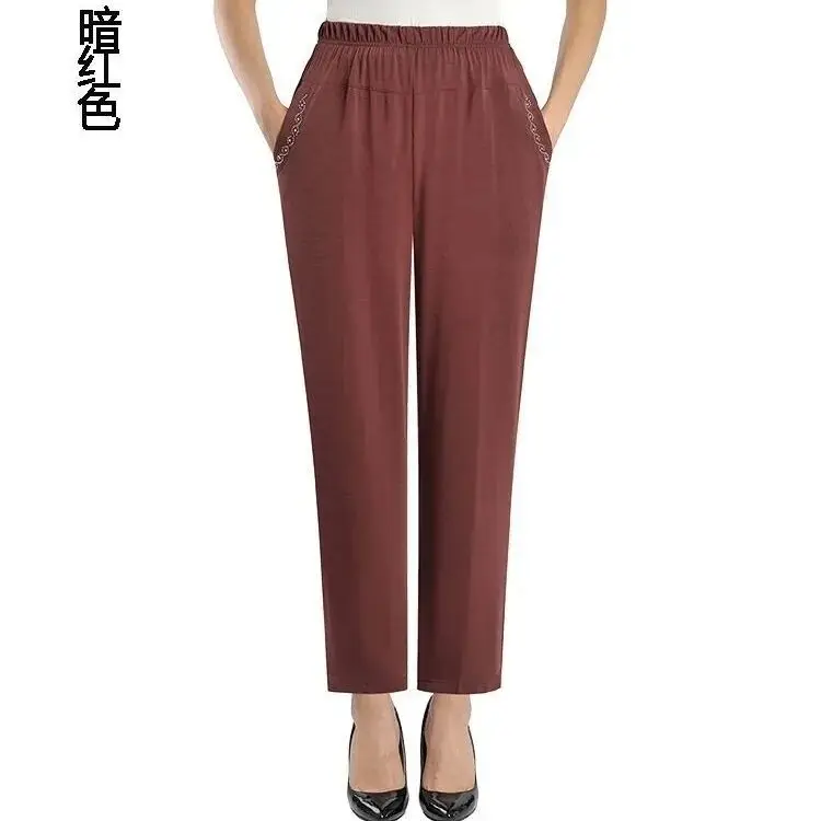 Damenhose 2025, Sommer, lockere Freizeithose, elastische, hoch taillierte Hose mit geradem Bein für mittlere und ältere Menschen, dünne Hose