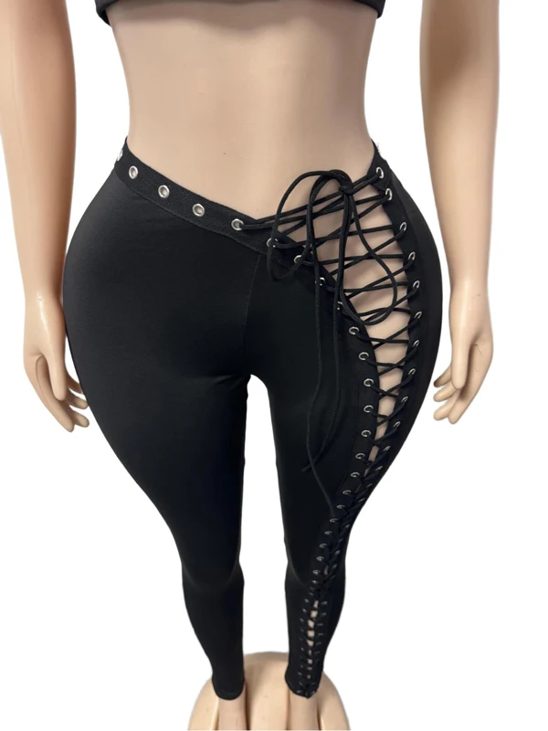 JENYAGE Damen Sexy Y2K 2-teiliges Set mit Spaghettiträgern, Crop-Top, Leopardenmuster, hochtaillierte, seitlich geschnürte, dehnbare Skinny-Hose, Clubwear-Set – Detail 11