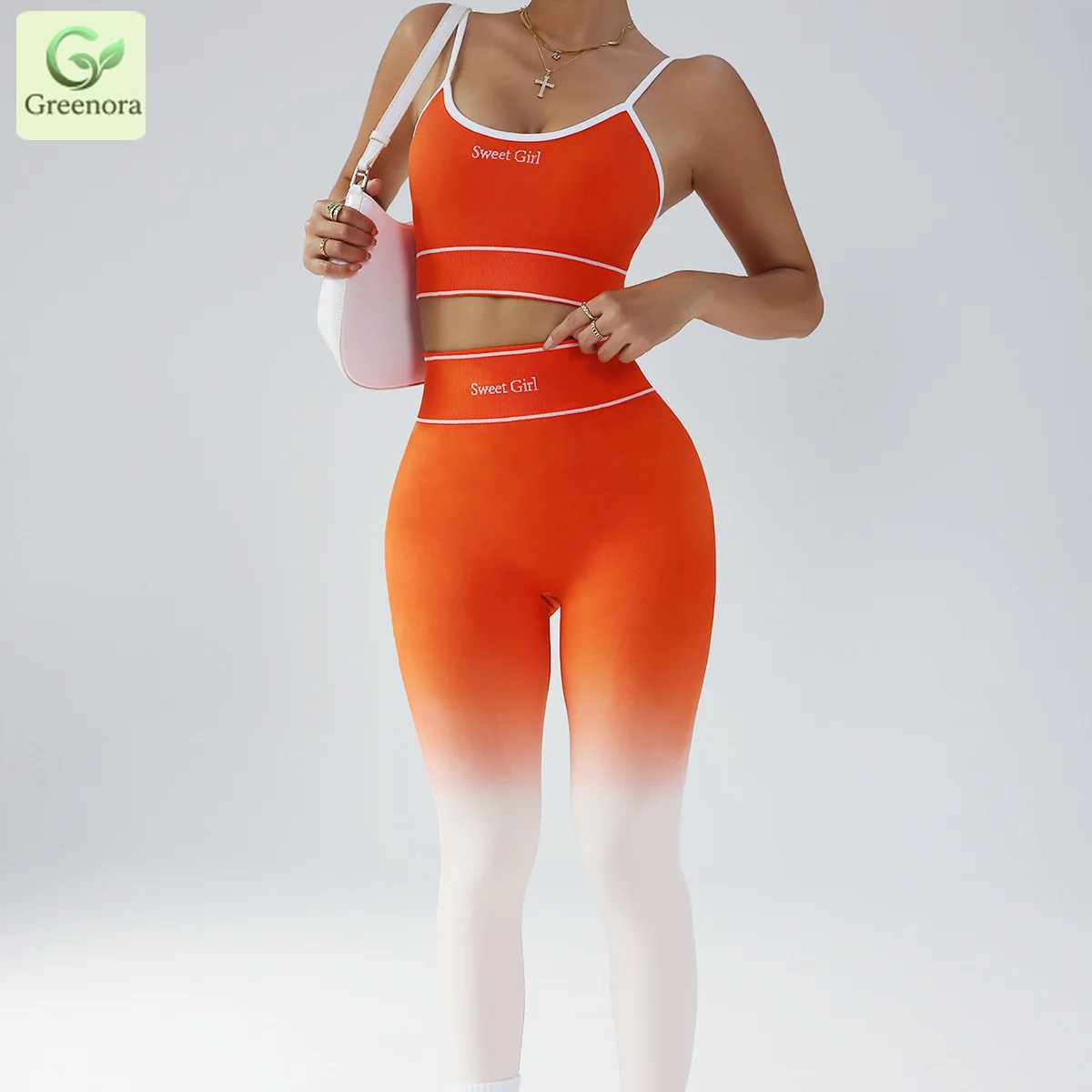 Greenora Seamless Yoga Set Women Gradient Ombre Gym Clothing High Waist Leggings Padded Sports Bra Fitness Tracksuit Activewear