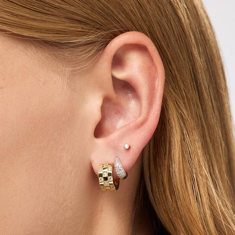 LNKRY Zertifizierte Moissanit Chunky Ohrringe Exquisite 14k Gold-Filled Schachbrett-Design Breite Creolen für Damen 2026 Trendschmuck – Detail 6