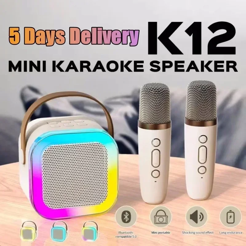 K12 Bluetooth Karaoke Machine Draagbare 5.3 PA Luidsprekersysteem met 1-2 Draadloze Microfoons Thuis Familie Zingen kinderen Geschenken