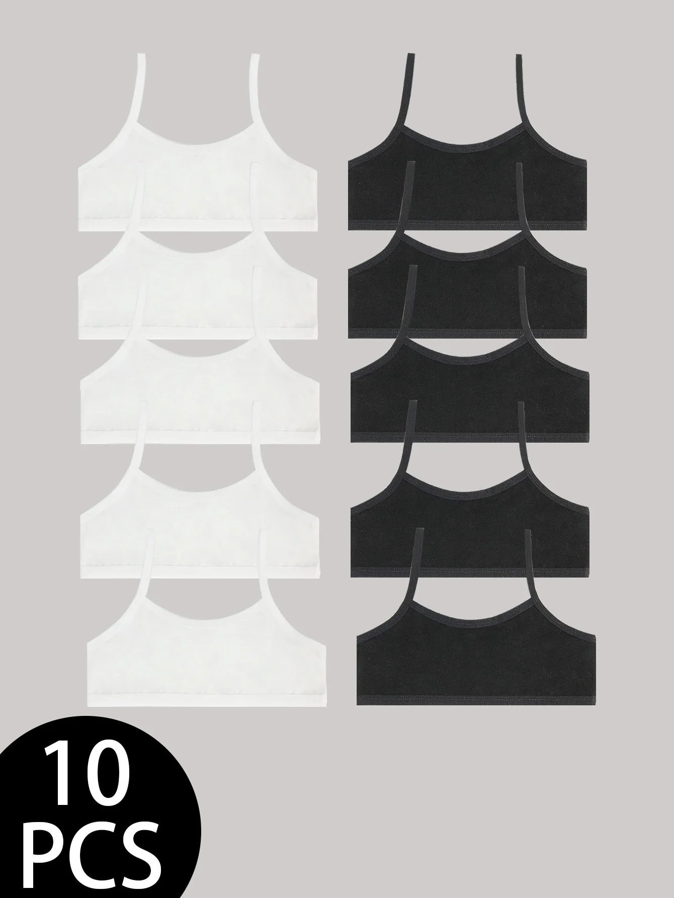 

10-Pack Black/White Basic Versatile Girls' Halter Top Tank Tops for Ages 8-12 Teenage Growth Puberty Development Stage