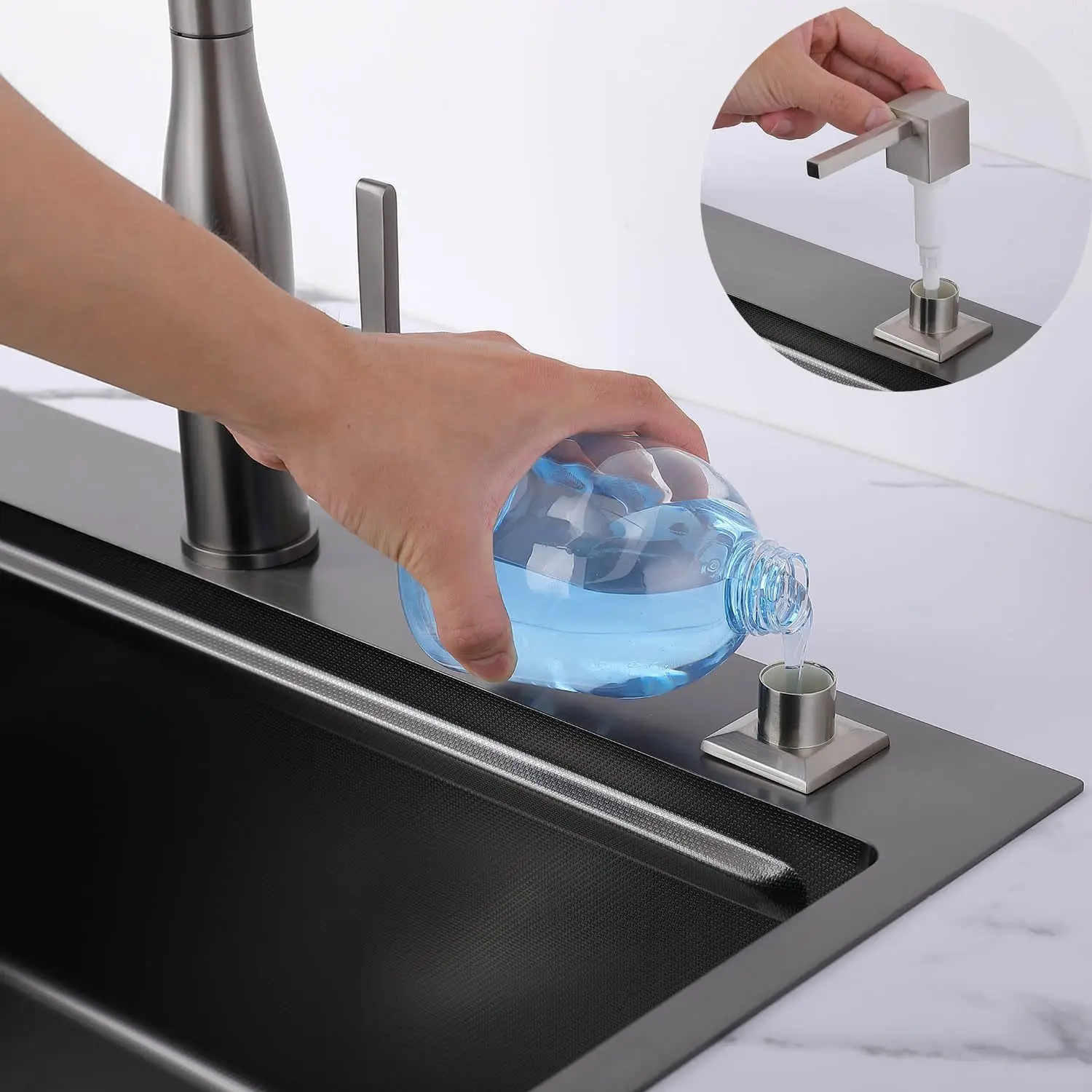 500ml Large Capacity Stainless Steel Square Pump Head Liquid Soap Dispenser Kitchen sink Pressure Counter 360° Free Rotation