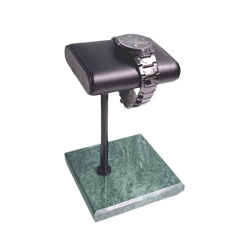 

Spot Green Marble Bottom Watch Display Stand Watch Storage Stand with Black Pole Black Leather Watch Pillow