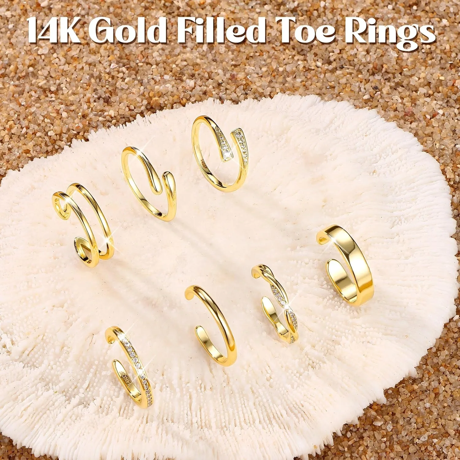 Bobisty 14K Gold Plated Toe Rings for Women Waterproof Hug CZ Open Band Toe Rings Adjustable Toe Ring Summer Beach Foot Jewelry view 4