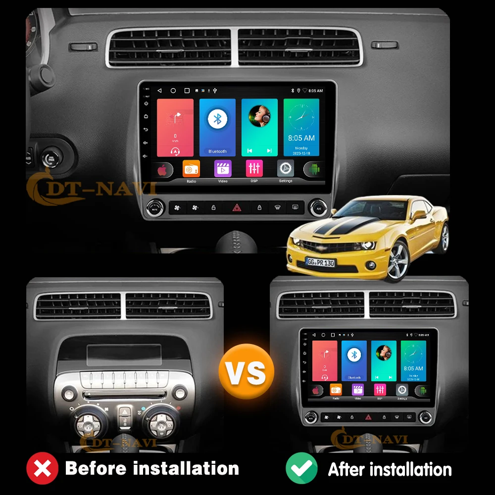 Android 14 For Chevrolet Camaro 2008-2015 Carplay Auto Radio Stereo Multimedia Player Navigation GPS No 2din DVD 4G WIFI BT QLET