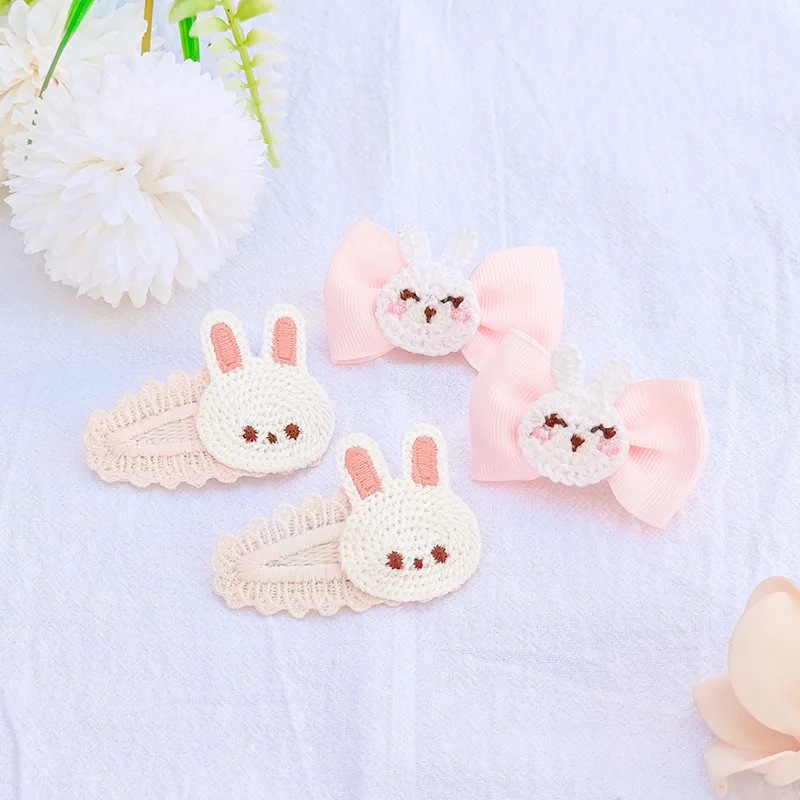 10Sets Cute Crochet Bunny Bow Hairpins Rabbit Bowknot Snap Clips Easter Headwear Boutique Hair Accessories for Baby Girls