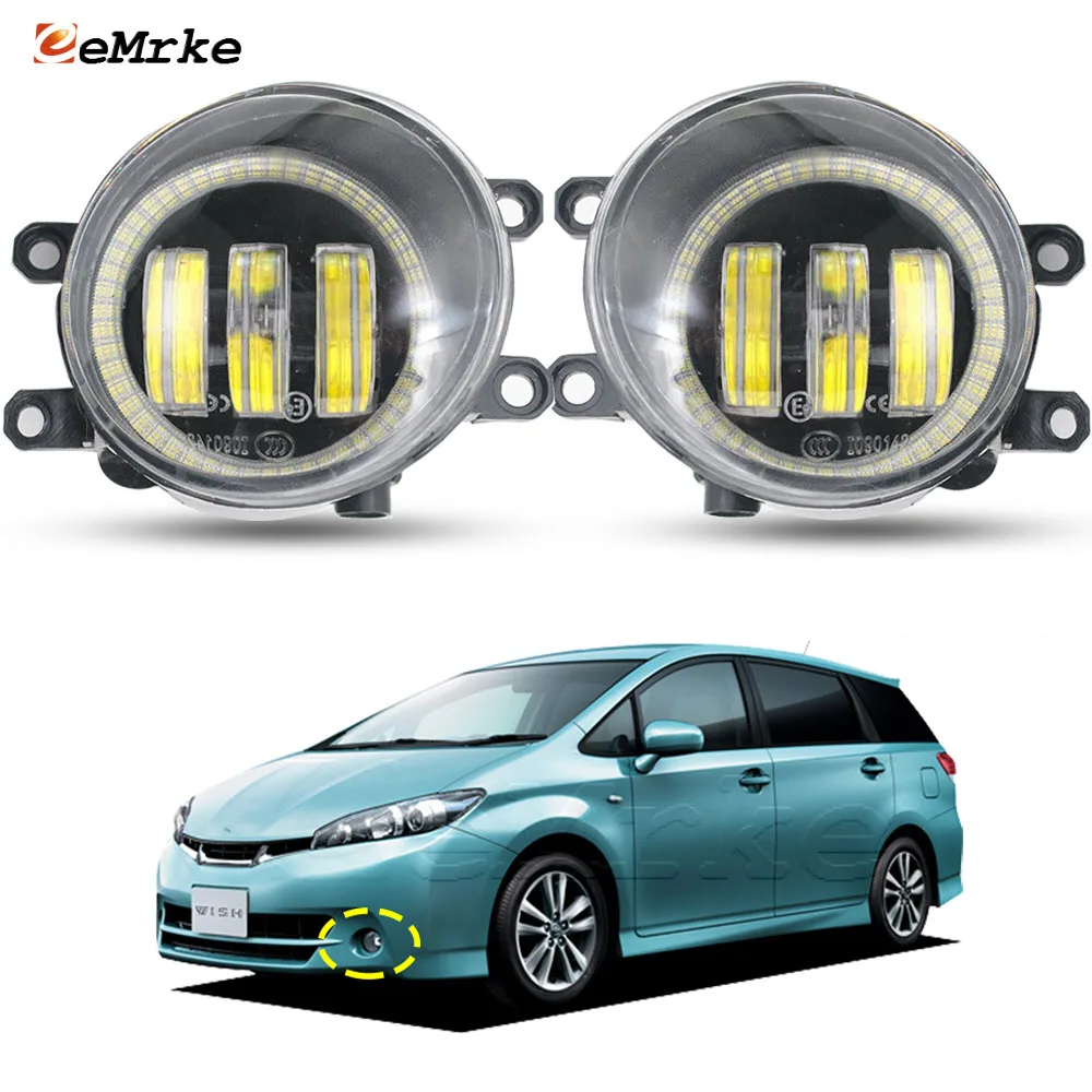 L & R Led Fog Lights PTF for Toyota Wish AE20 1.8S 2.0Z 2009 2010 2011 2012 with Lens Angel Eyes Car DRL Daytime Running Lamp