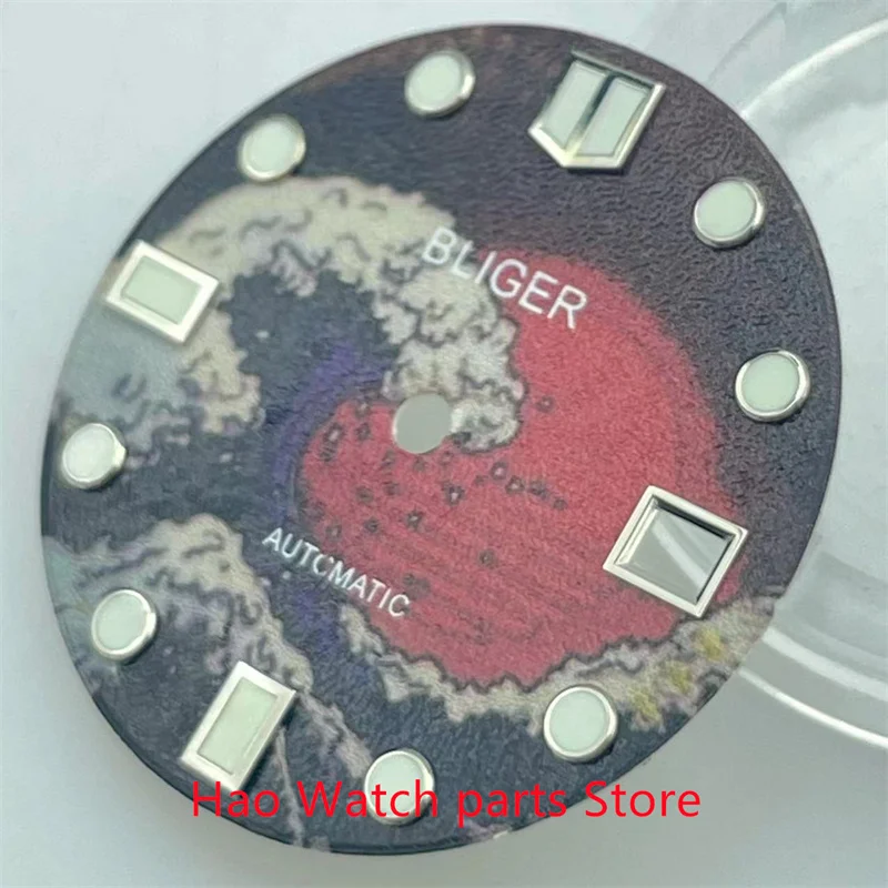Циферблат часов BLIGER 28,5 мм, суперзеленый светящийся циферблат, подходит для движения NH35