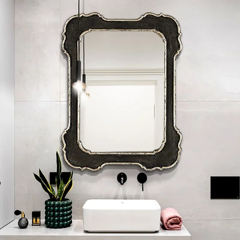 

European square old vanity mirror wall hanging light luxury bathroom bathroom mirror household retro vanity mirror wall hanging