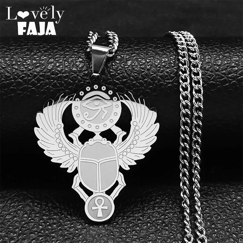 Scarab Eye of Horus Ankh Necklace Women Stainless Steel Ancient Egyptians Goddess Key of Life Necklaces Jewelry Gifts N2336S03