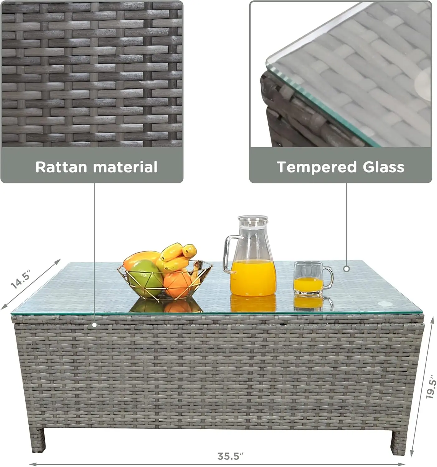 Set furnitur teras luar ruangan, Set furnitur semua cuaca Sofa penampang luar ruangan Manual tenun rotan percakapan luar ruangan 5 buah