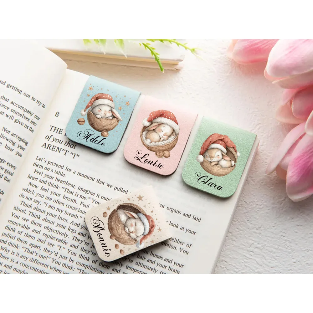 1pc Name Bookmark with sleepy animals,Custom Leather sleepy animals Bookmark,Personalized Magnetic Bookmark