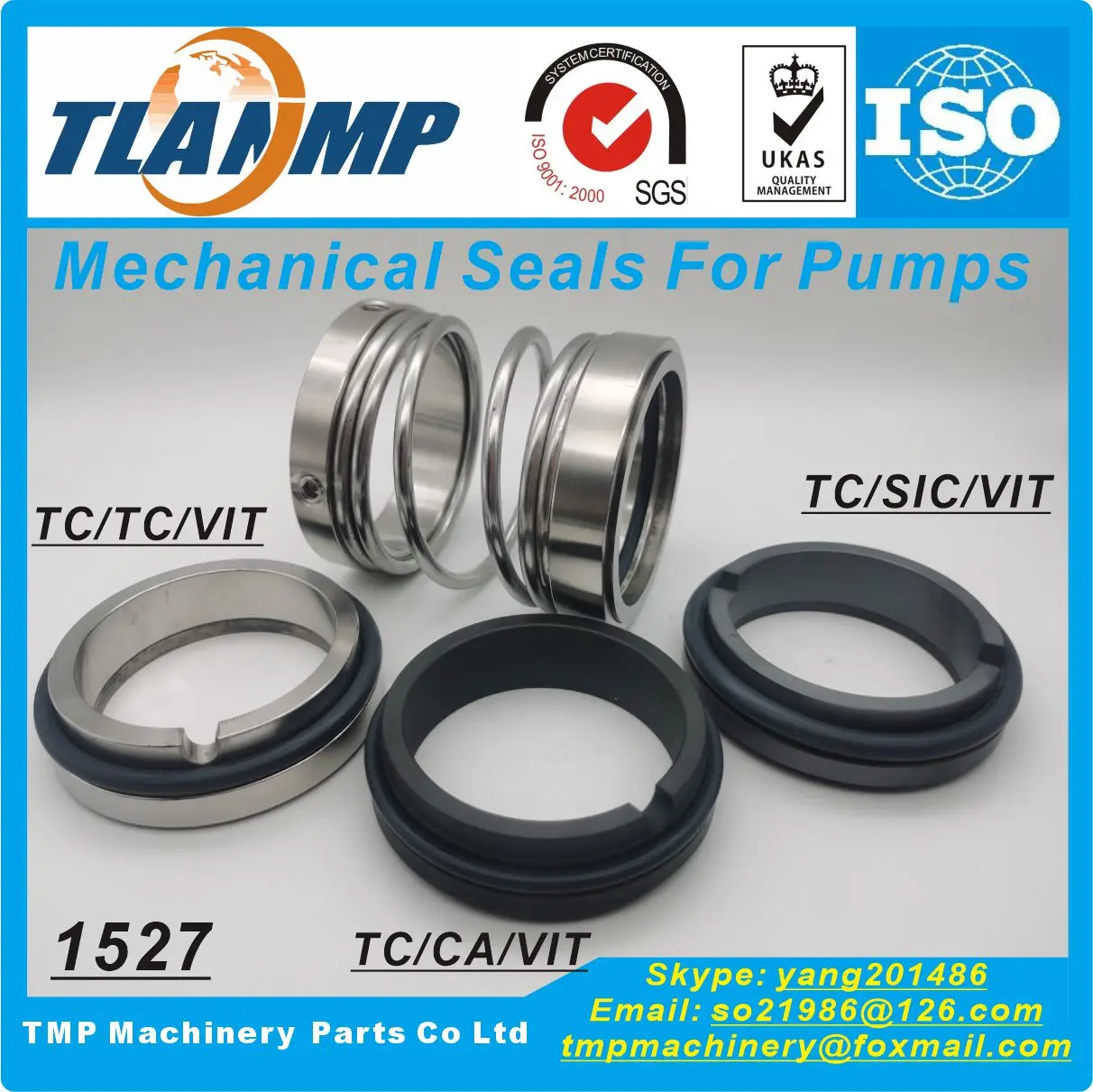 1527-50 Unbalanced Mechanical Seals (Material:TC/TC/VIT) Shaft size 50mm, seat outersize 70mm