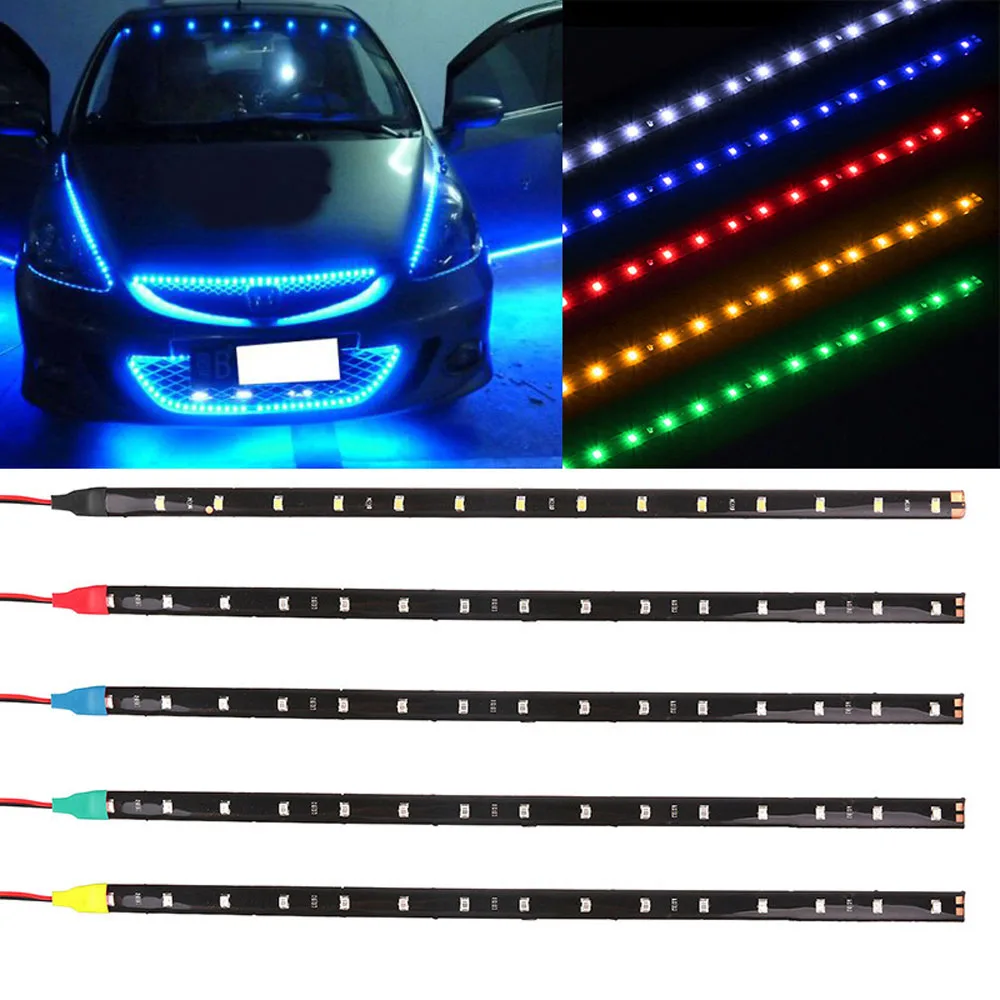

2pcs 30cm Car Auto Decorative Lamp Colorful LED Strip 5050 Flexible Strip Light Tape DRL Daytime Running Lamps