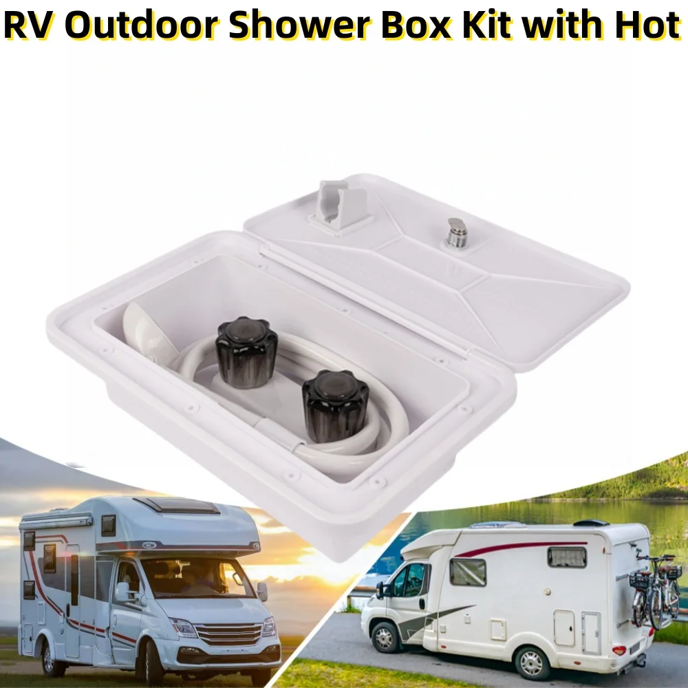 Kit de caja de ducha para exteriores RV con interruptor frío y caliente, cabezal de ducha, cerradura de manguera y llaves para barco, RV, caravana, Camper, manguera de 4,92 pies