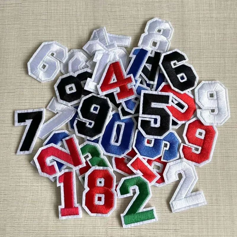 Black,White,Red,Blue 0~9 Number Patches Clothes Stickers,Digital Jersey Badges Fabric Applique Embroidery Iron On Patch