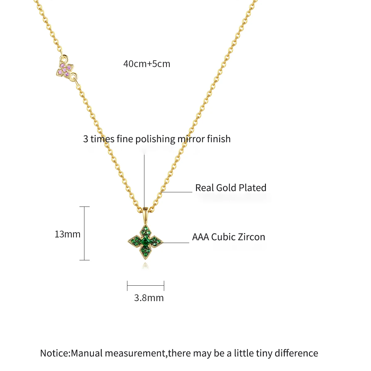 LUOTEEMI Cute Green Four Leaf Clover Long Pendant Necklace for Women Gold Color Simple Design Statement Accessories for Girl