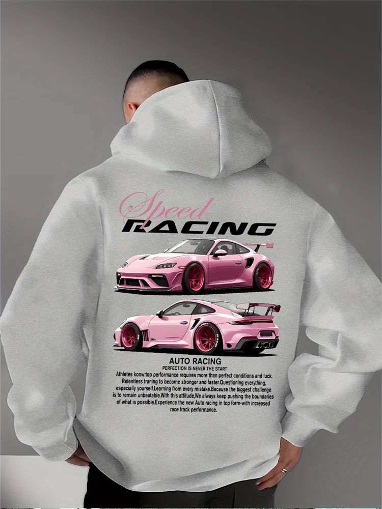 Men's Hoodie with Car Pattern, Casual Style Pullover Autumn and Winter Models Retro Street Inspirational Print