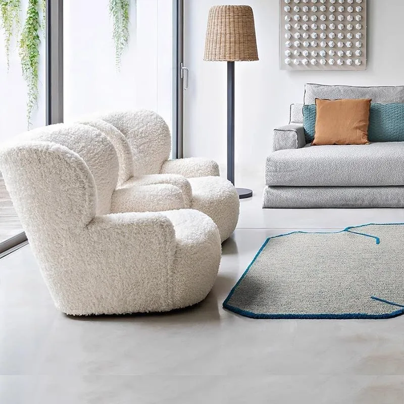 Big White Bear Single Sofa Chair, Lamb Fleece Fabric French Cream Wind Back Chair Living Room Bedroom Home Leisure Chair