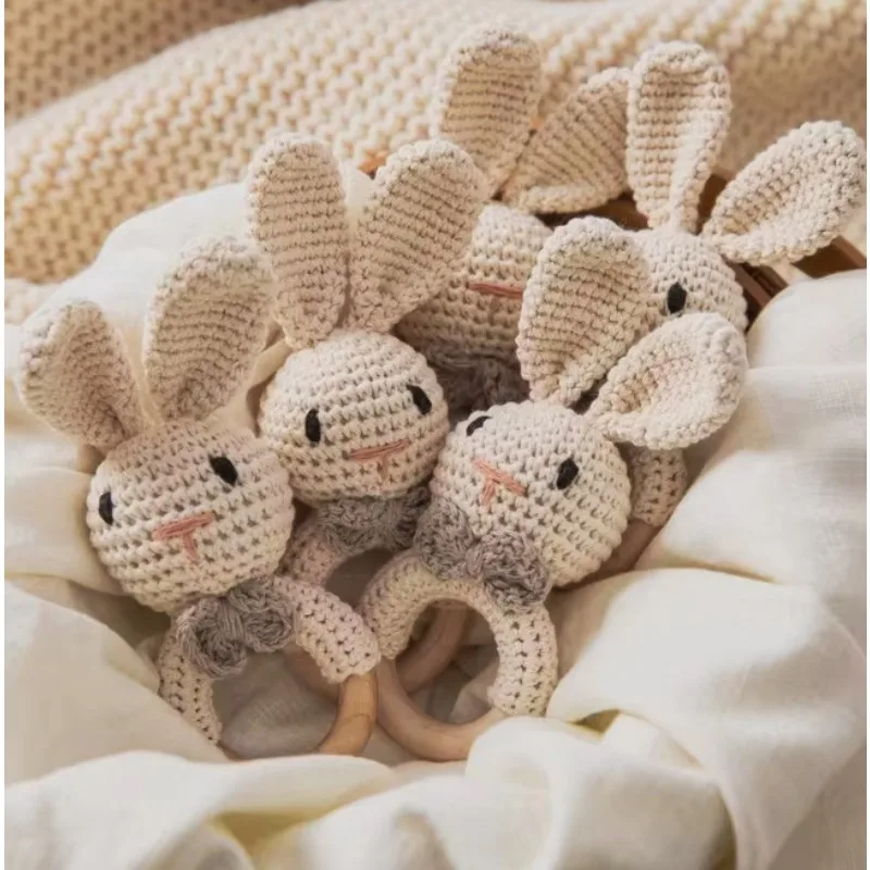 Mainan Gantungan Tangan Bayi Rajut Kayu Kelinci, Mainan Gantungan Bayi, Mainan Penghibur Bayi, Kelinci Paskah Rajut Anyaman Pinus