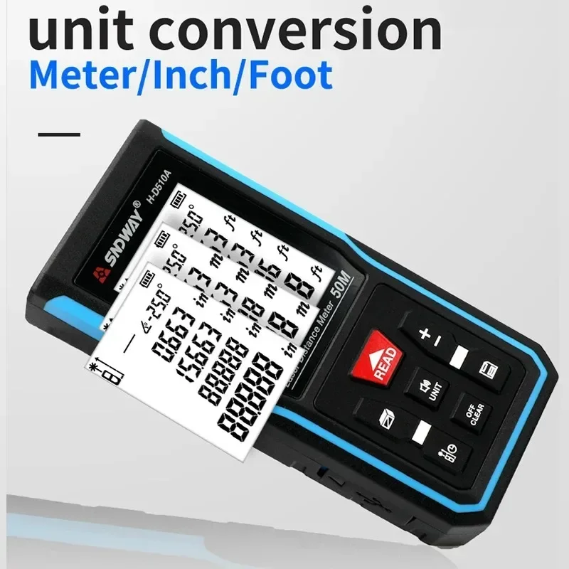 SNDWAY Laser-Entfernungsmesser, 50 m, 70 m, 100 m, 120 m, Entfernungsmesser, digitaler Entfernungsmesser, Trena-Rulette-Lineal, Entfernungsmessband