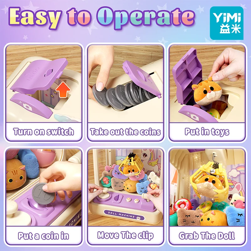 55 peças mini máquina de garra para crianças, máquina de venda automática com som de luzes, dispensador de prêmio eletrônico para crianças meninas, jogo de brinquedos de garra
