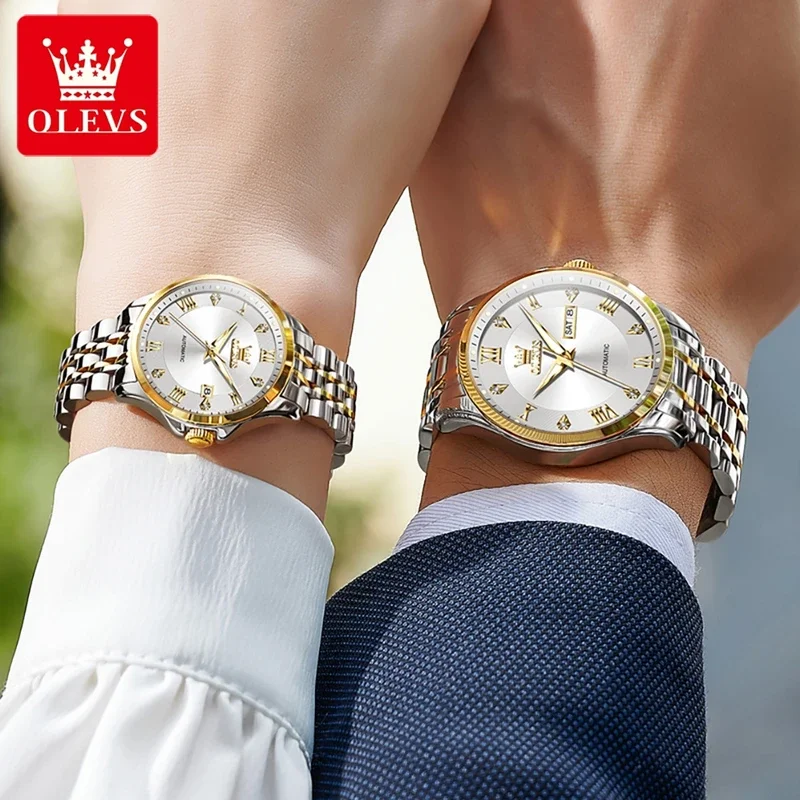 OLEVS New Luxury Lover Watches Fashion Waterproof Automatic Mechanical Watch Men and Woman Couple Watch Lover's Wristwatch