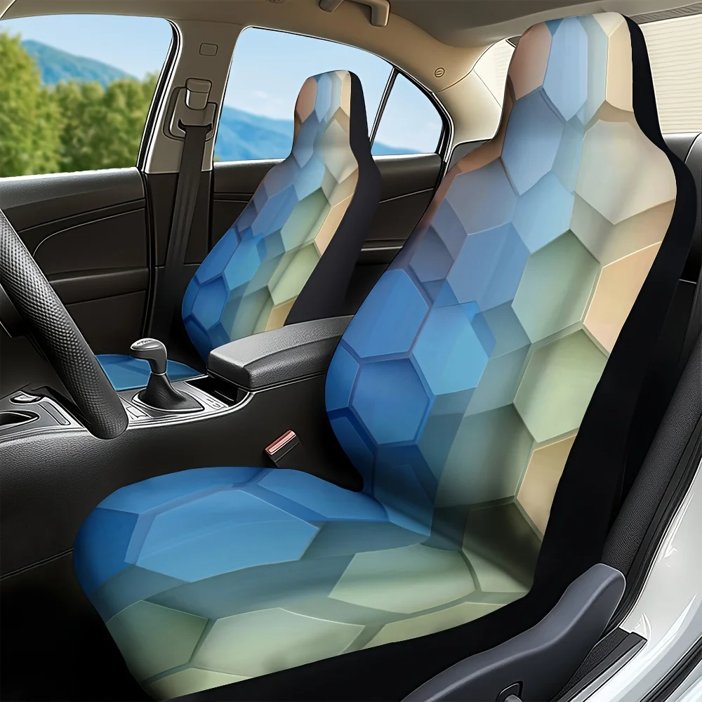 2pcs, Fashionable Gradient Hexagonal Print Car Seat Covers, Universal Fit For Sedan SUV Truck, Easy To Clean, Four Seasons Use,