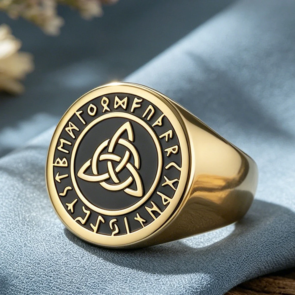 Triquetra Knot Men Ring Runes Norse Mytholog Symbol Celtics Trinity Protection Amulet Irish Gift Stainless Steel Jewelry