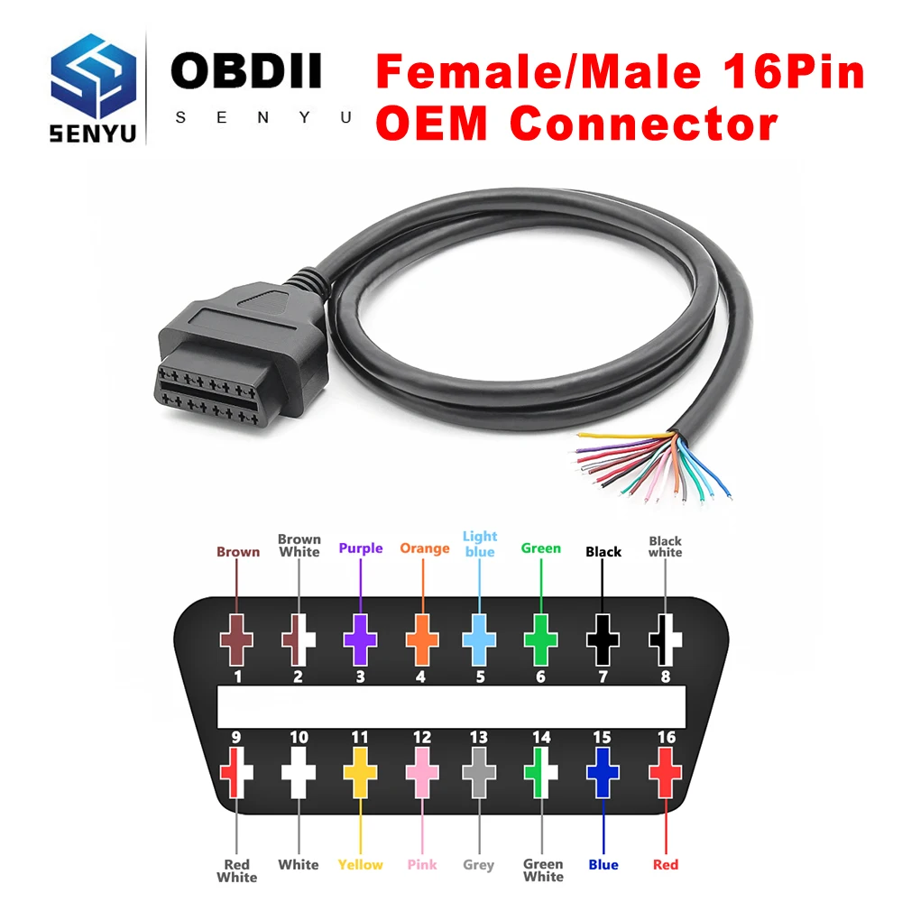 Full 16pin Female Male DIY OBD2 Auto Extension Cable Female Automotive Car Diagnostic auto Tool Scanner OBD 2 Connector Cable