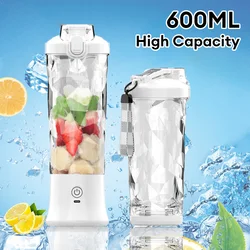 Portable 6-Blade Electric Juicer Blender 600ML Fruit Juicer Mixer USB Rechargeable Smoothies and Shakes Juicer Cup Juice Maker