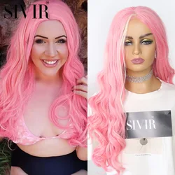 Sivir Synthetic Lace Wigs For Women Long Wavy Middle Parting Purple/Red/Pink Wig High Temperature Fiber Cosplay/Daily