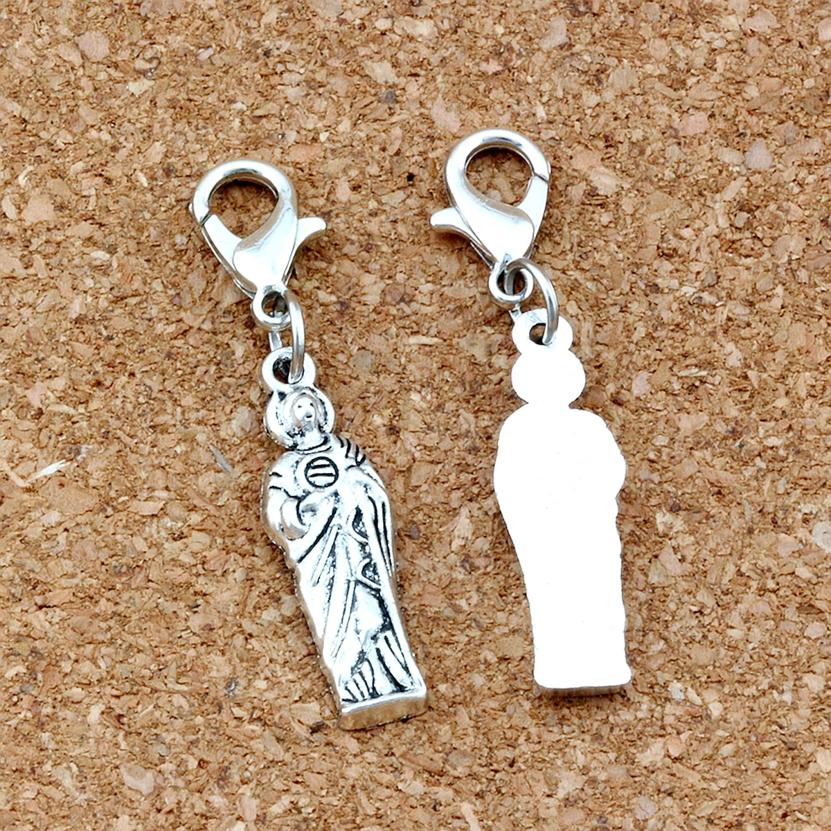 100Pcs Tibetan Silver Alloy Virgin Mary Floating Lobster Clasps Charm For Jewelry Making 7.5x38.5mm A-413b
