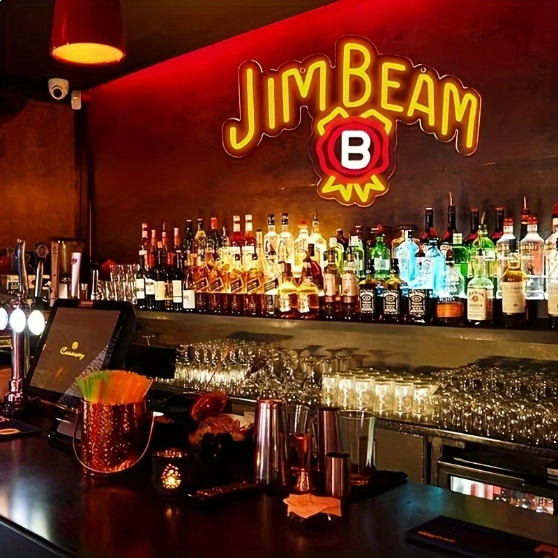 Jim Beam ウイスキー LED ネオンサイン - 壁の装飾用の鮮やかなアート