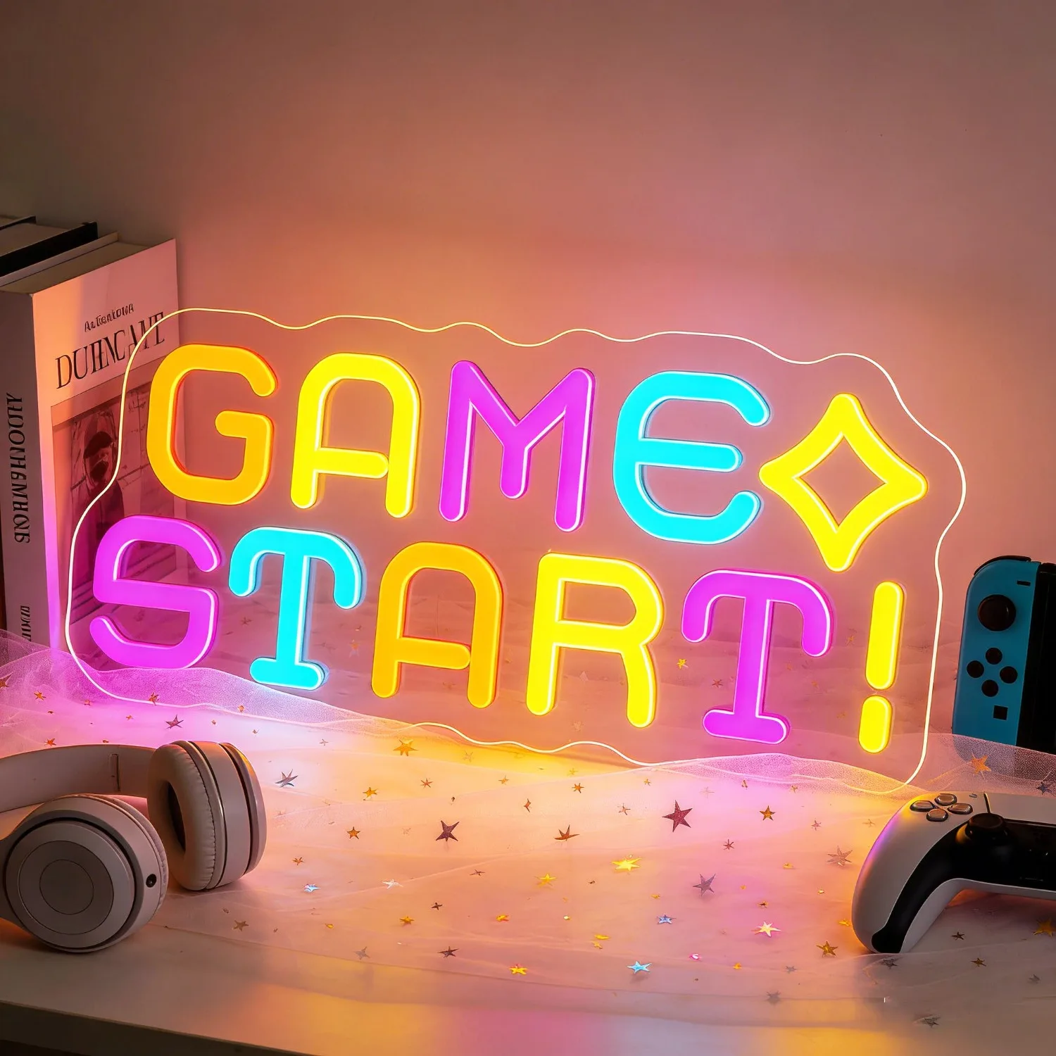 

Светодиодная неоновая вывеска Game Start, USB-светильник, регулируемая яркость, разноцветная, для декора игровой комнаты, для геймеров, для ПК, для мужской комнаты, для стриминга, фоновое освещение