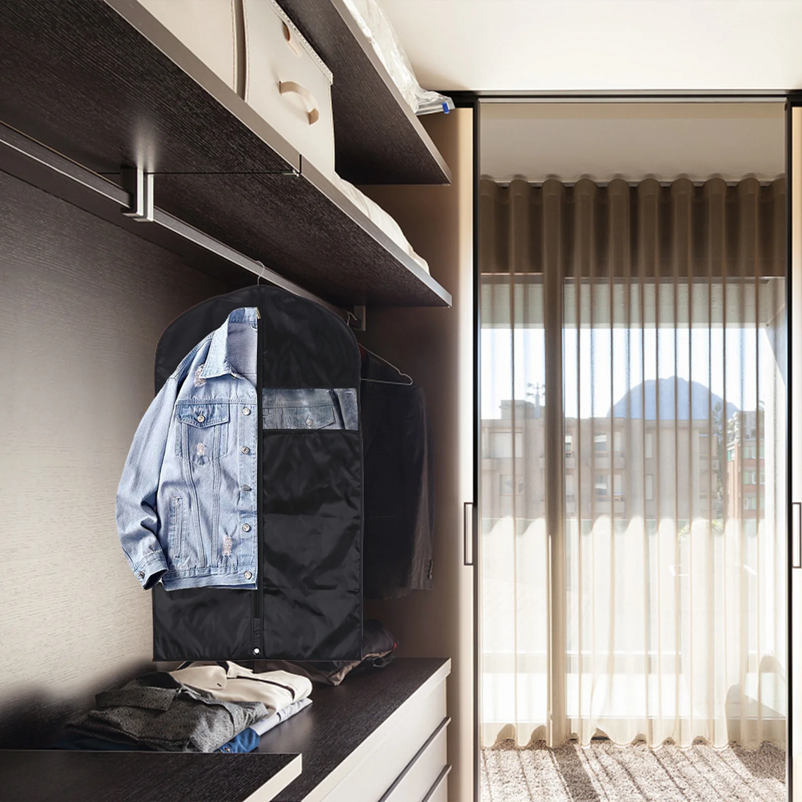 1 قطعة قماش أكسفورد المتضخم صندوق تخزين ملابس حقيبة قابل للغسل خفيفة الوزن الغبار تصميم سستة للسفر الاستخدام المنزلي المعلق