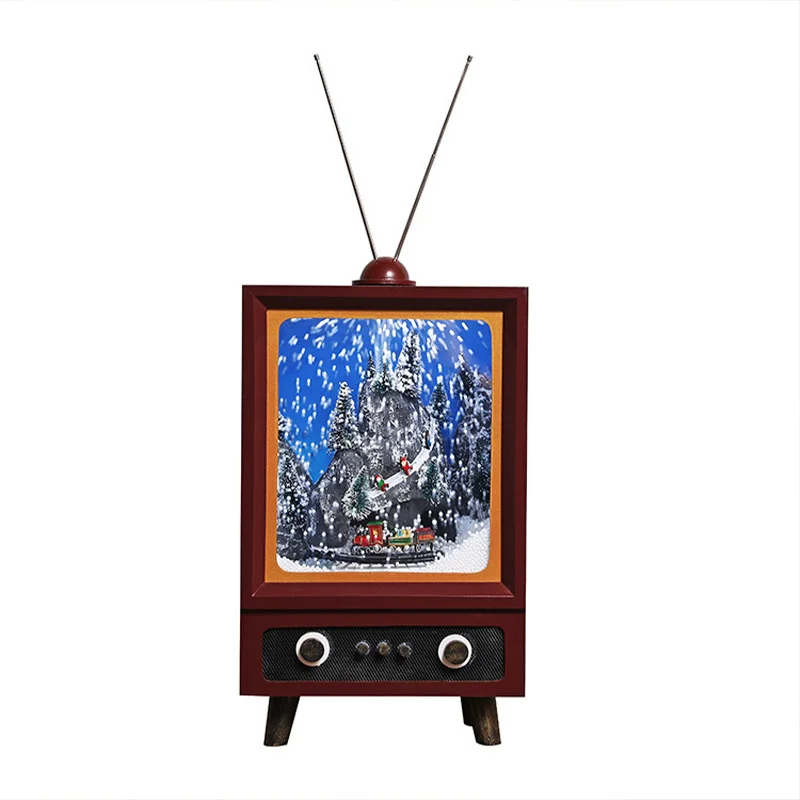 Home Decor Christmas Decorations Creative Snow Lights Music Santa Claus Snowman Retro TV Display Lights Christmas Gifts Supplies