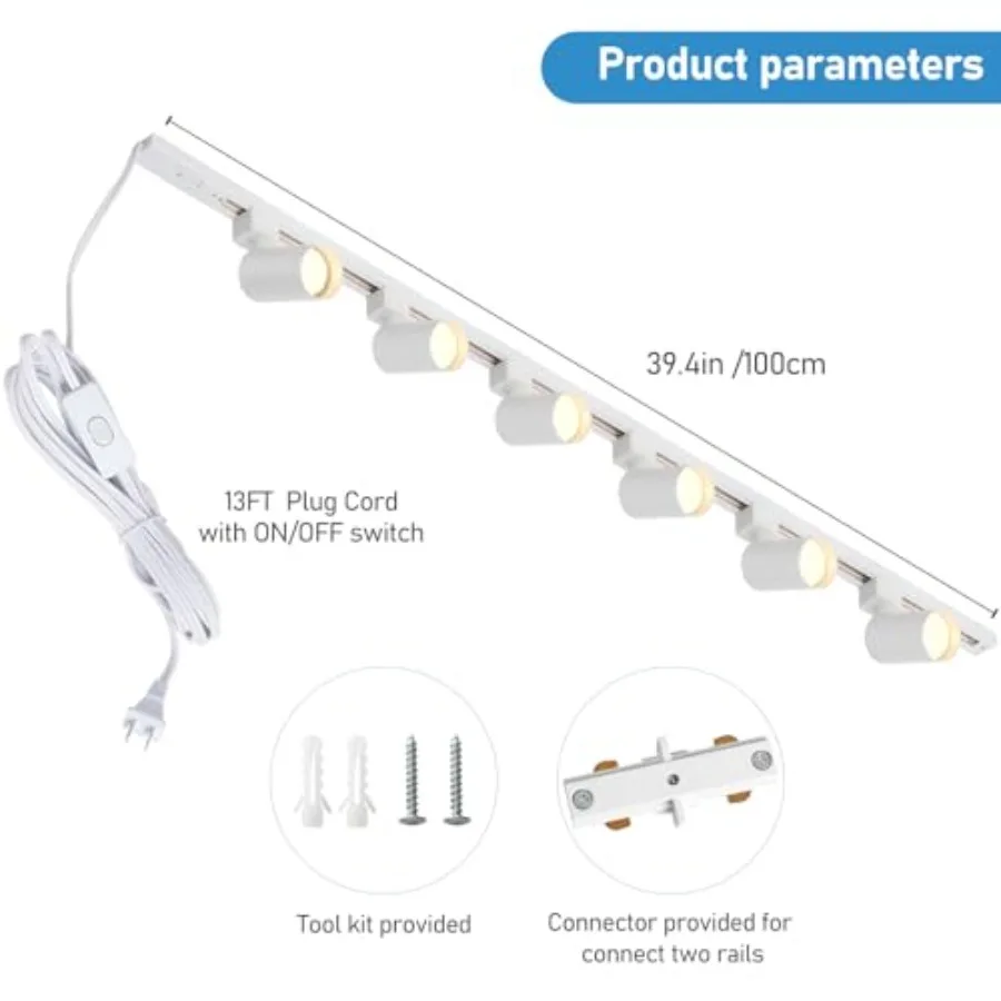 Plug in Track Lighting with Power Cord 6-Light LED Track Lighting Kit with Track Rail Modern Kitchen GU10 Track Lighting Fixtur