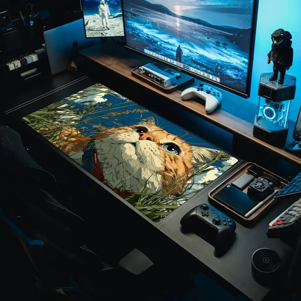 O gato laranja na grama regou-se Tapete de mouse lavável com fundo de borracha antiderrapante adequado para trabalho, jogos e escritório