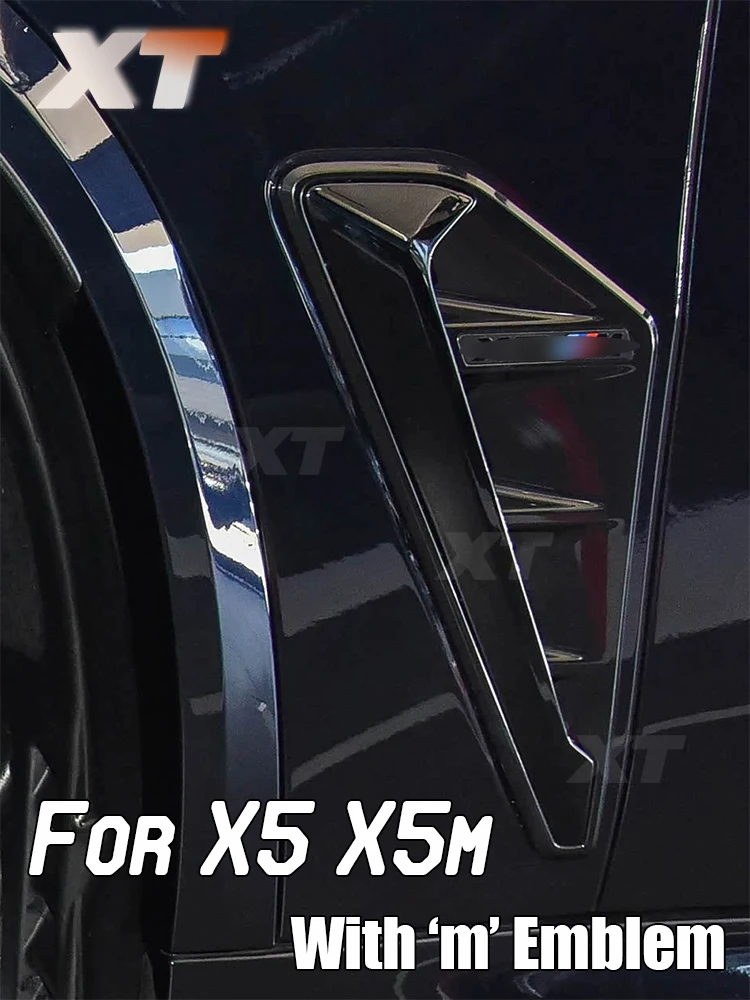 

For BMW X5M F95 X5 G05 2018+ Gloss ABS Plastic Fender Trim Side Air Intake Vent Grille Replacement With Emblem