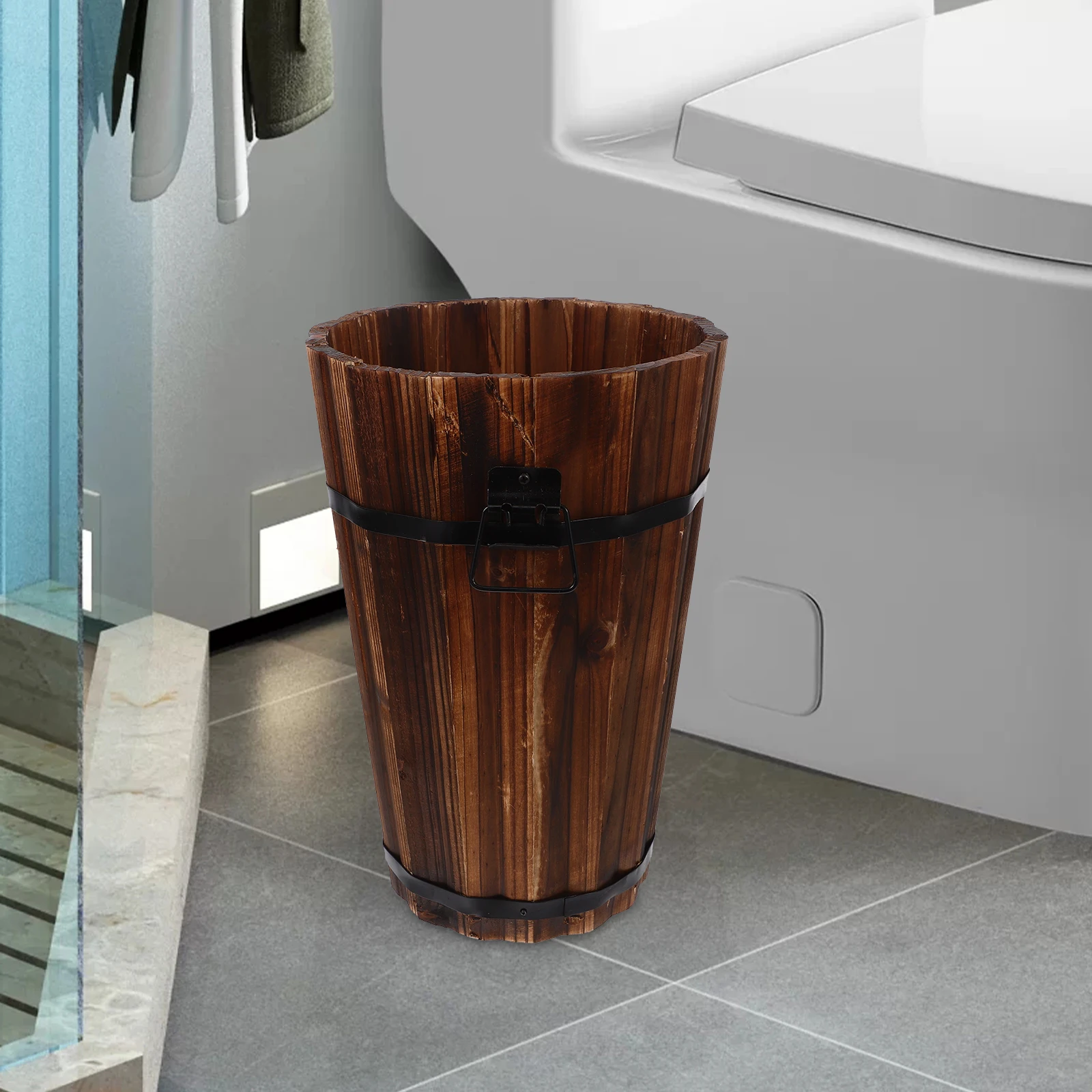 

Bathroom Garbage Can Bamboo Trash Can Wood Small Waste Basket Home Office Trashbin Farmhouse Style Room Trash Cans Kitchen