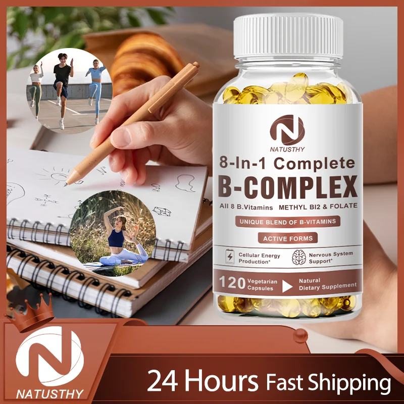 8-in-1 B Complex Capsules - Super Complex Vitamin B12, B1, B2, B3, B5, B6, Biotin, Folate - Energy, Nerve, Mood, Blood Support