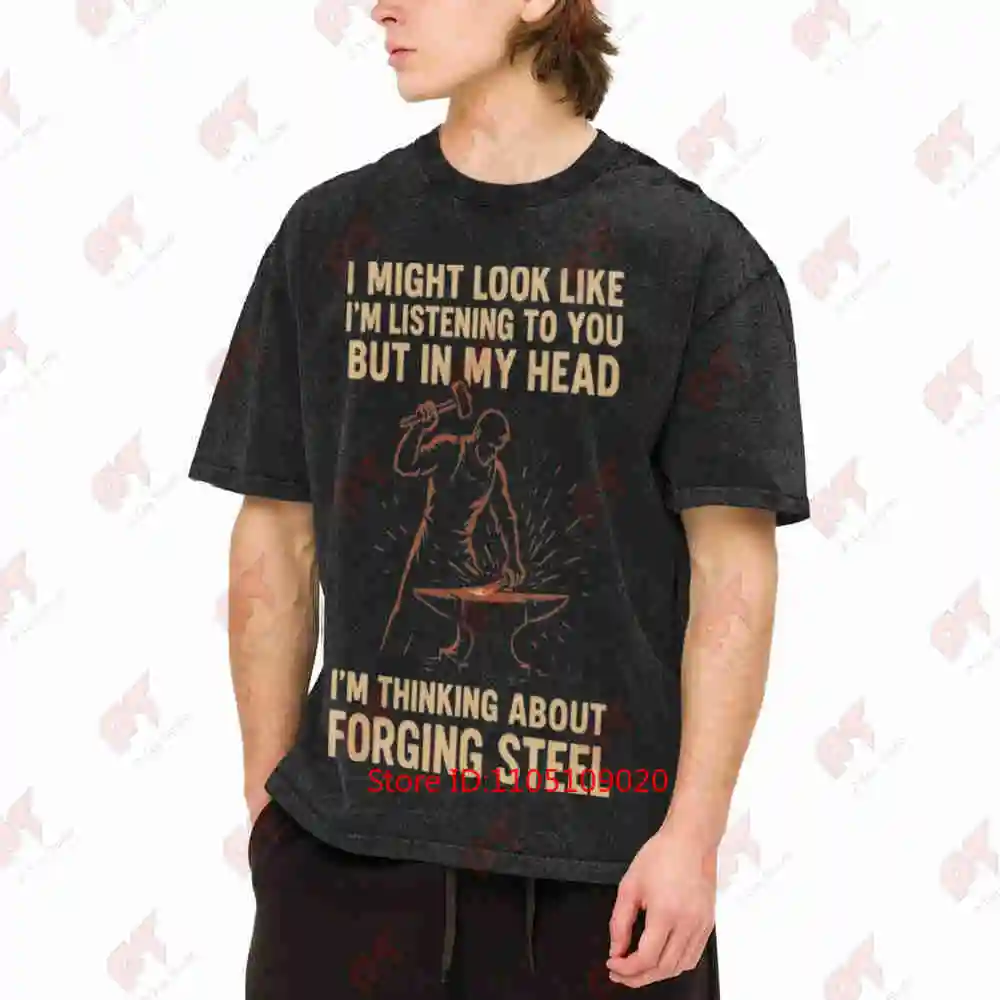 Forging Steel Blacksmith Hammer Anvil Vintage Washed Tee Pure Cotton T-Shirt