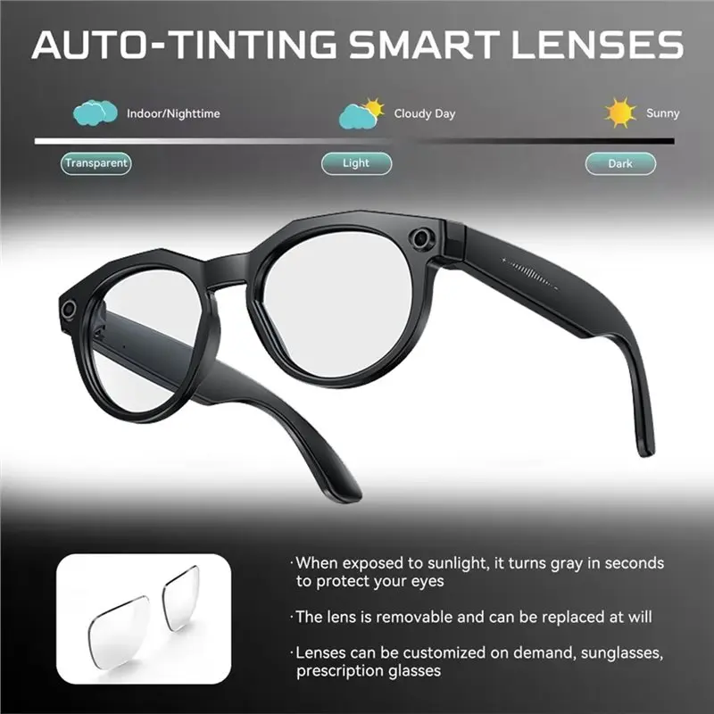 AA60-8K HD AI Smart Photochromic Glasses 800MP Camera Bluetooth Call Chatgpt Voice Assistant Real-Time AI Translation