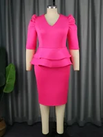 Elegant Church Dress Women Ruffle Peplum Waist Belly Cover Plus Size V Neck Sheath Formal Occasion Cocktail Event Wedding Guest - Image 3
