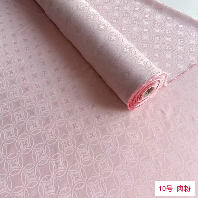 Four-Leaf Coin Pattern 22mm Jacquard Silk Satin Fabric, New Chinese Style Clothing, Hanfu, Qipao, Top Fabric